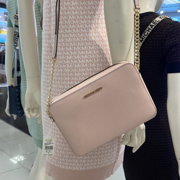 Michael Kors Jet Set Item Large East West Zip Crossbody Leather Powder Blush - Picture 12 of 16